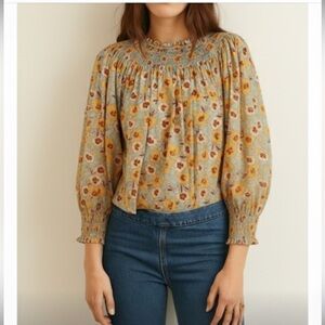 Rixo Polly Floral Smocked Top Xsmall